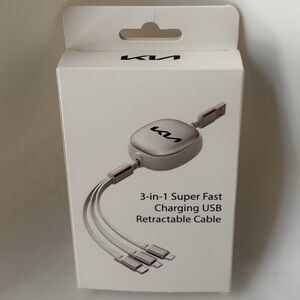 KIA Car 3-in-1 Super Fast Charging USB Retractable Cable New